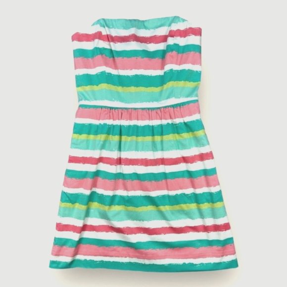 Vineyard Vines Strapless Cocktail Dress Size 8 Multi-Colored Lipstick Stripe - Picture 1 of 1